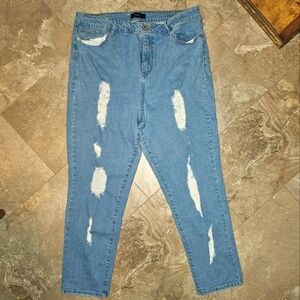 Distressed denim jeans